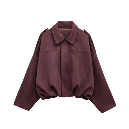 Women’s Brown Green Suede Bomber Jacket