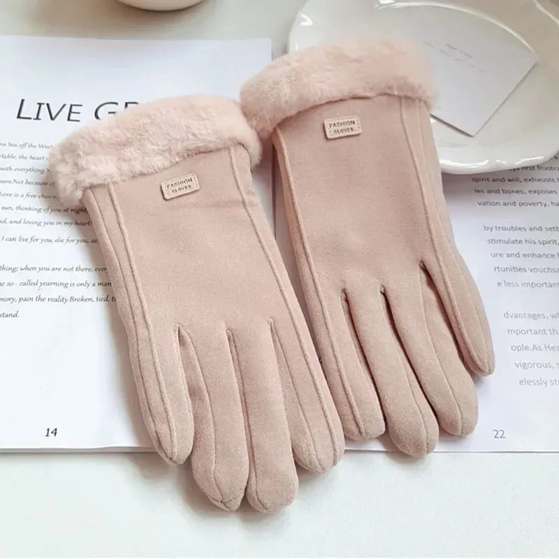 Women’s Winter Plush Suede Gloves