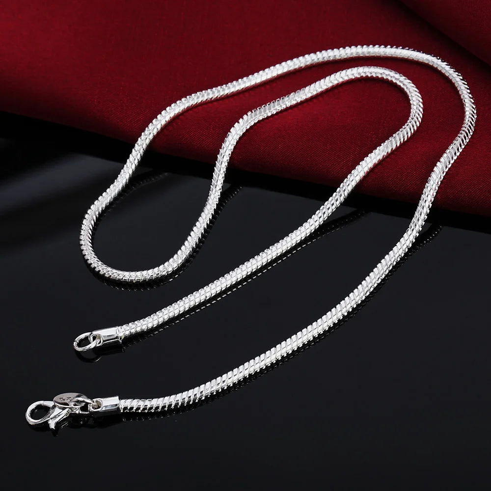 Silver Snake Chain Necklace – Solid Unisex Pendant Chain