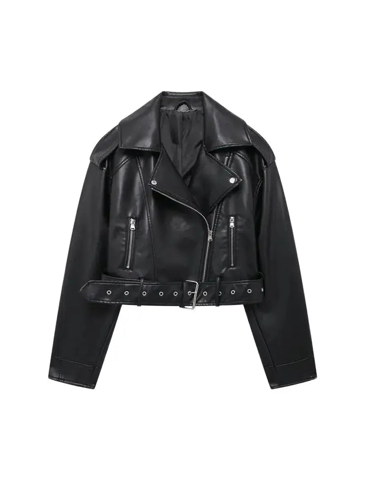 Faux Leather Biker Jacket – Chic Zip-Up Coat
