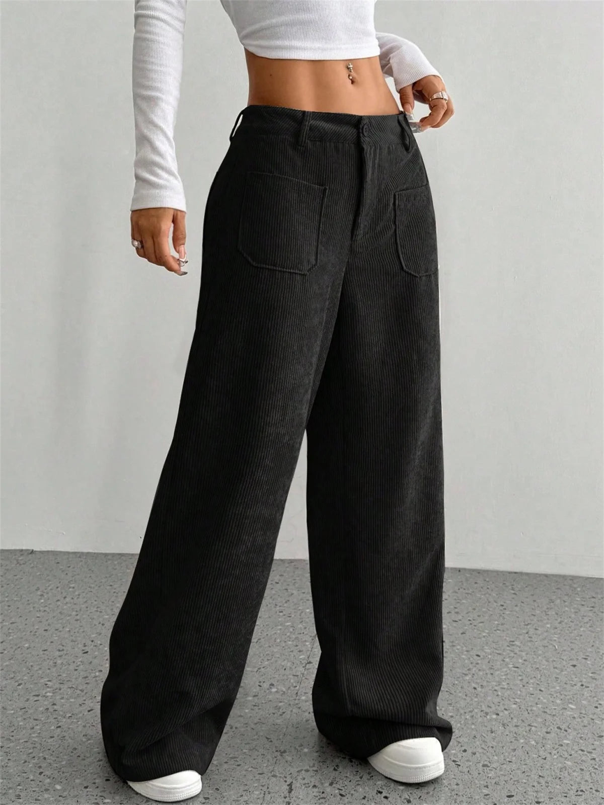 High-Waist Wide-Leg Corduroy Pants