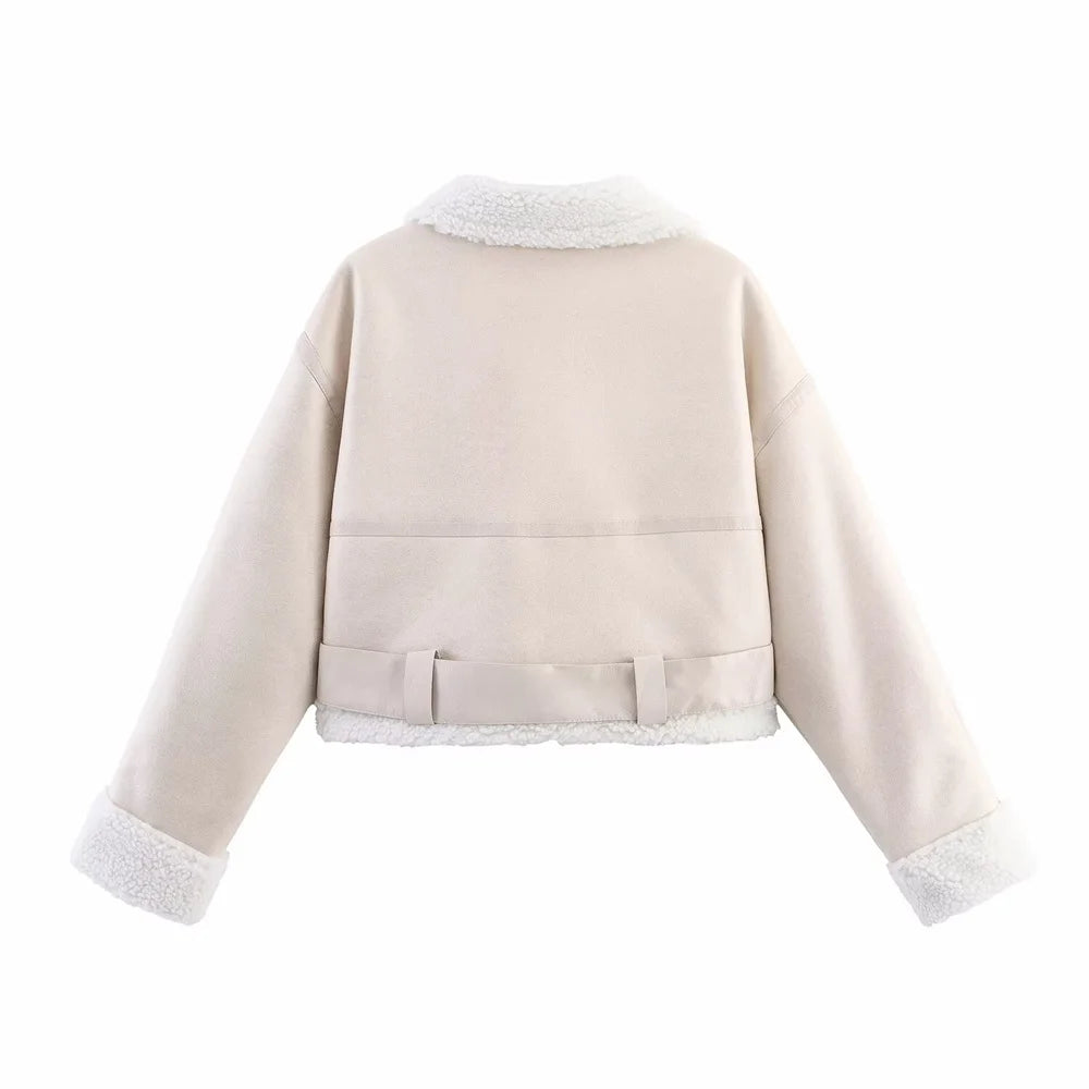 Faux Lamb Fur Motorcycle Jacket – Warm Winter Short Coat