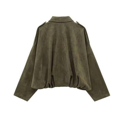 Women’s Brown Green Suede Bomber Jacket