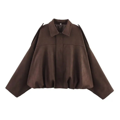 Women’s Brown Green Suede Bomber Jacket