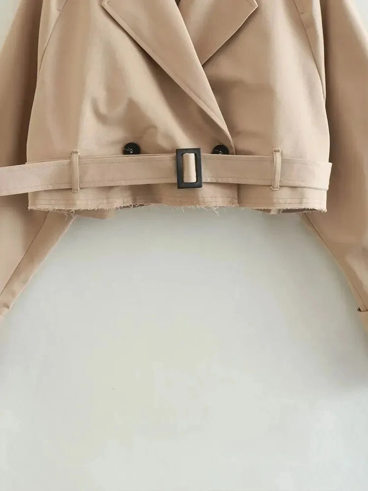 Cropped Belted Trench Jacket