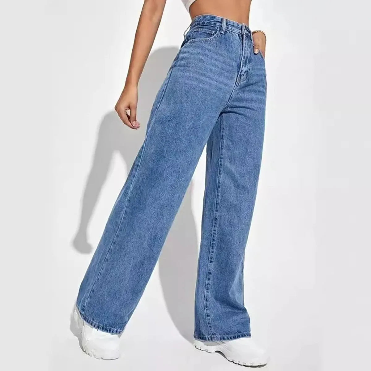 High-Waist Baggy Straight Jeans – Retro Street Style